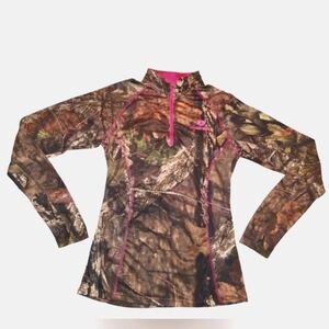 Mossy Oak Shirt Womens Medium Long Sleeve 1/4 Zip w/Thumb Holes Break-Up Country